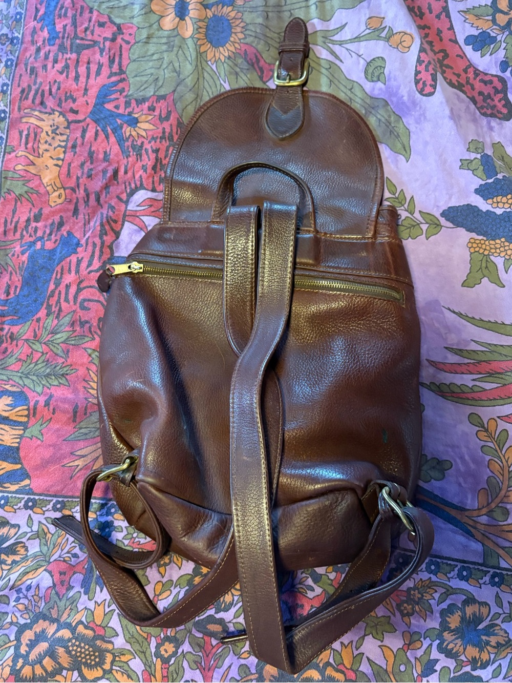 Leather Drawstring Backpack - Brown - Picture 2 of 4